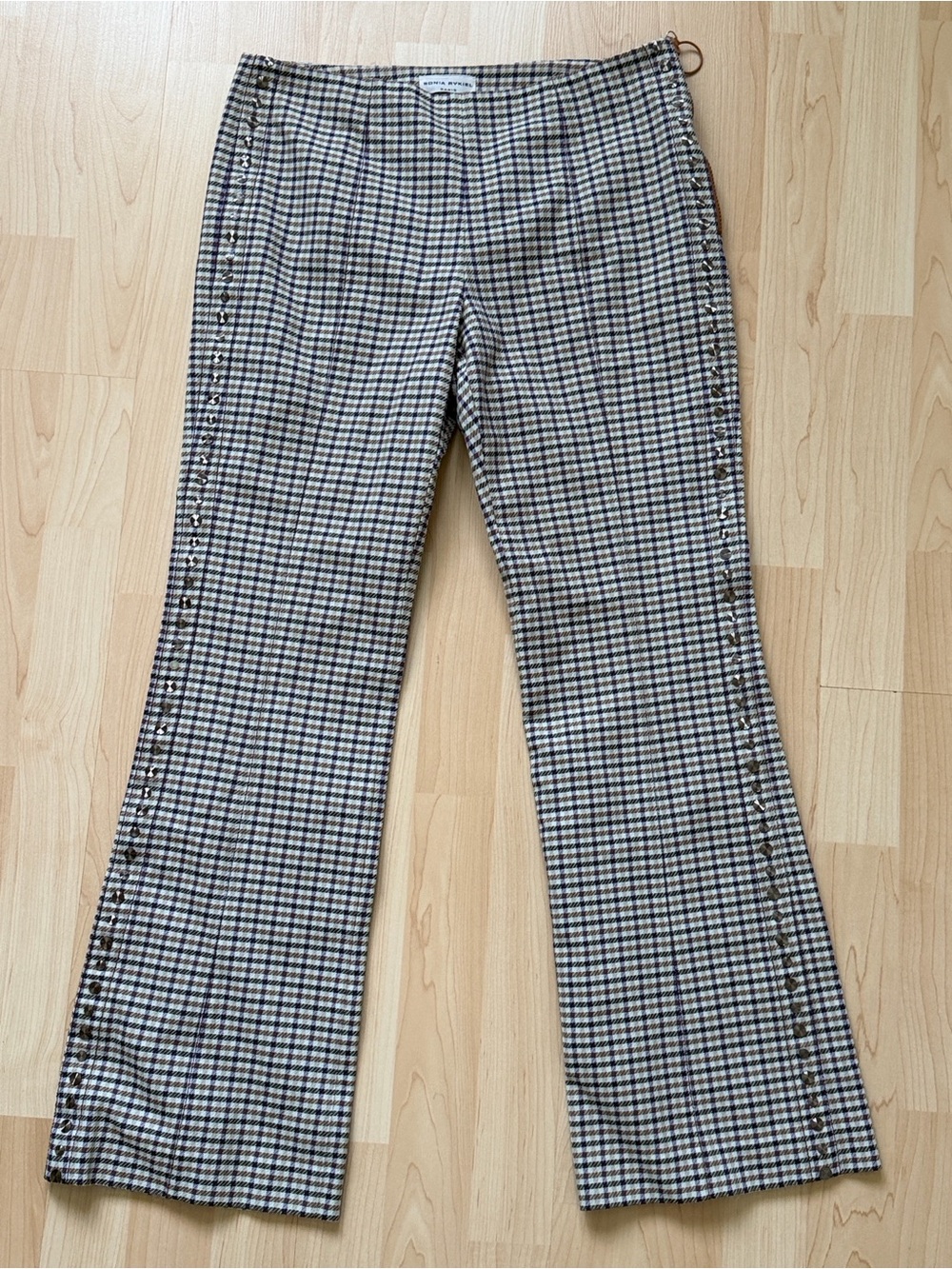 Sonia Ryliel Checked Trousers with metal details along the side, size 38/ 4